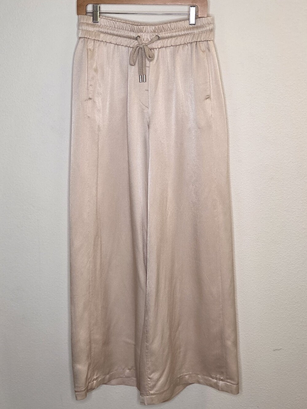 Peserico Champagne Wide-Leg Drawstring Trousers - Silky Rayon/Cashmere Blend